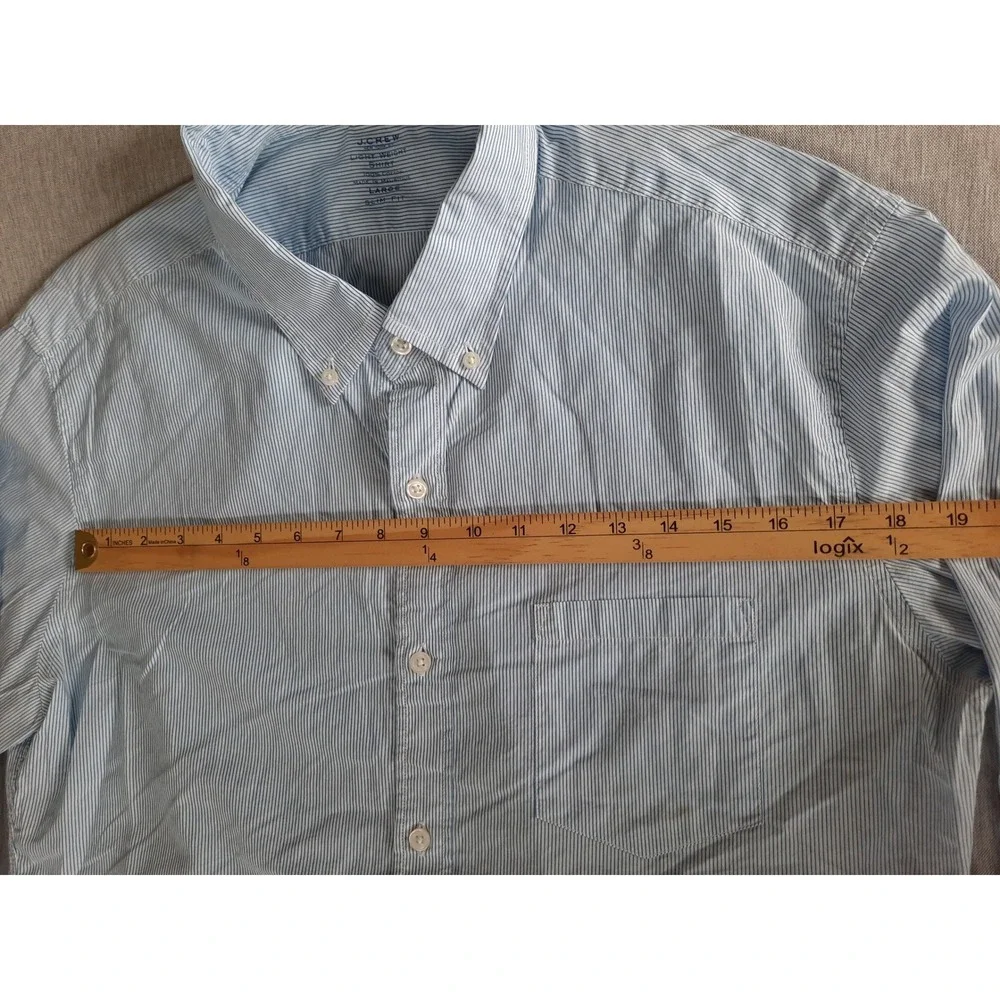J.Crew Light Weight Shirt Mens Large Slim Fit Striped Blue Long Sleeve Cotton